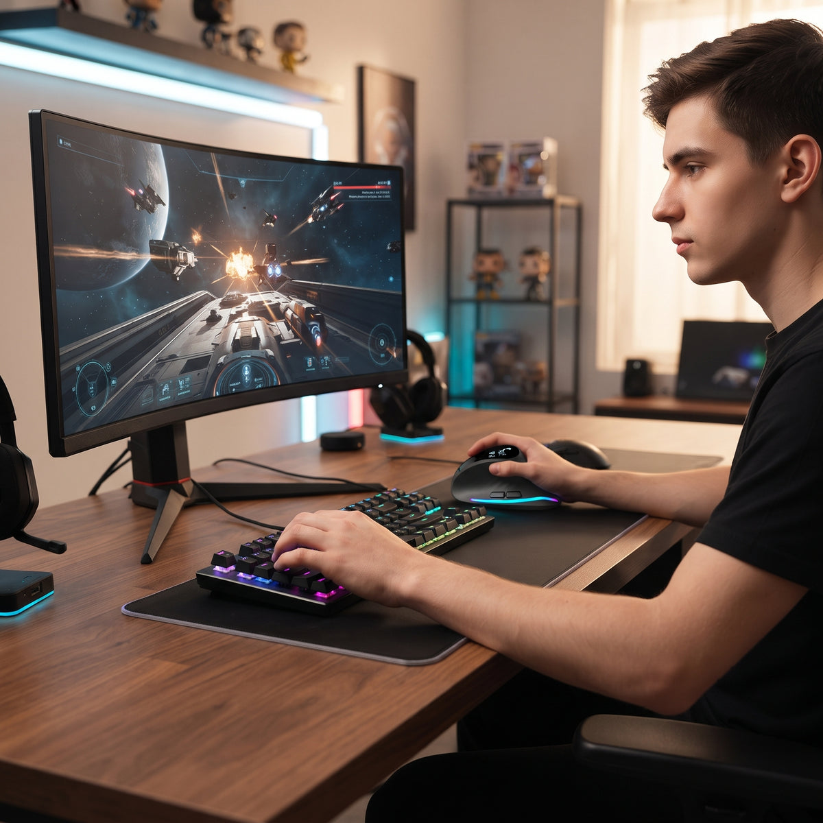 souris gamer ergonomique joueur professionnel au travail