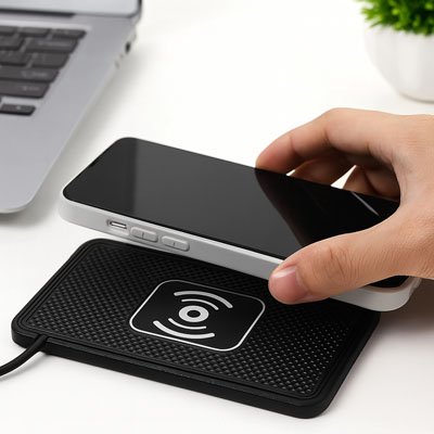 Chargeur induction silicone noir téléphone