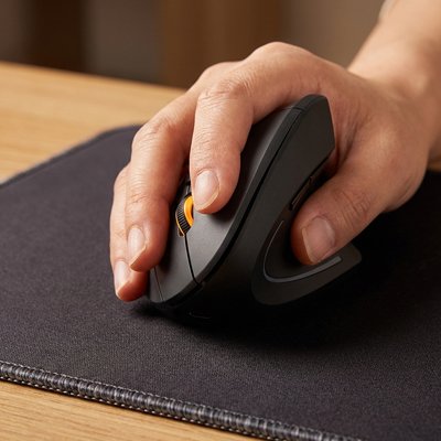 Souris bluetooth ergonomique de côté noir avec main