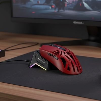 Souris bluetooth gamer rouge sur chargeur