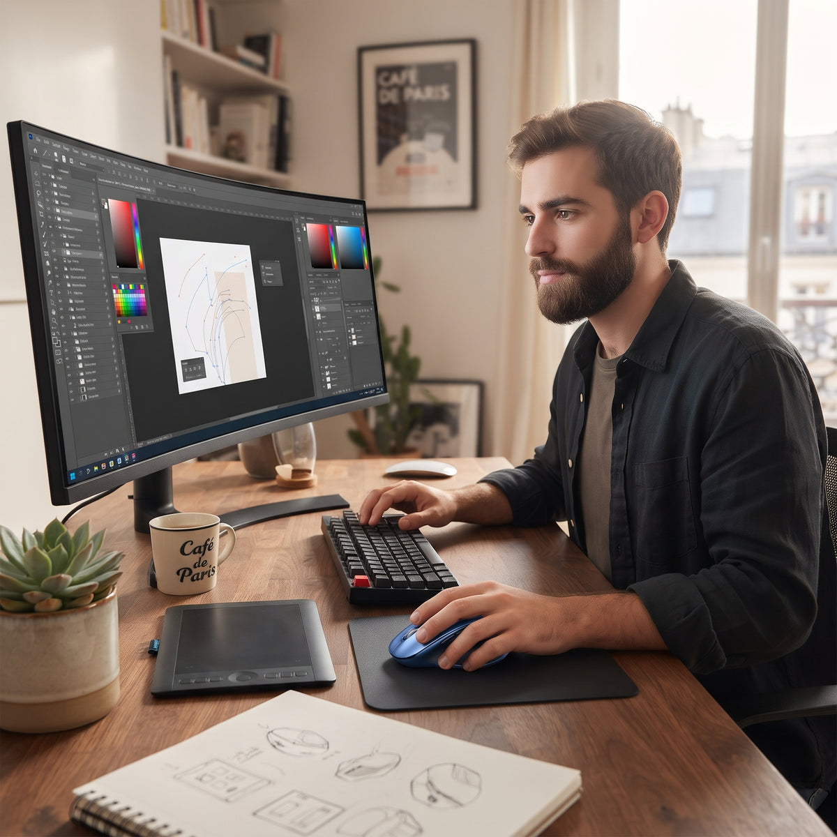 souris ergonomique bleue graphiste travail bureau