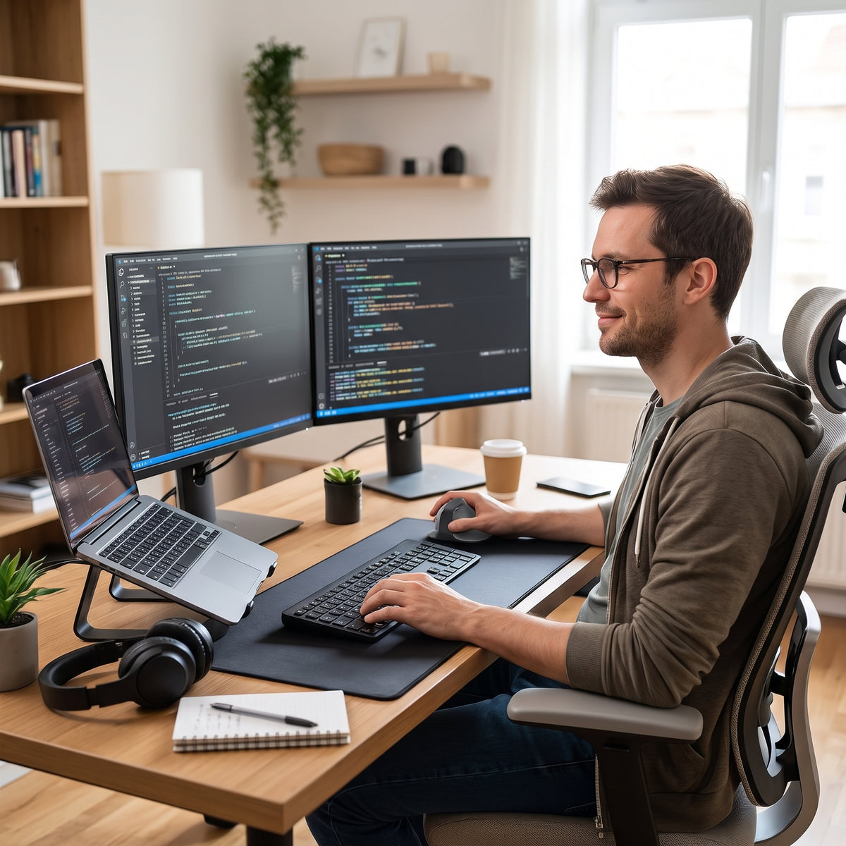 souris ergonomique verticale programmeur au travail
