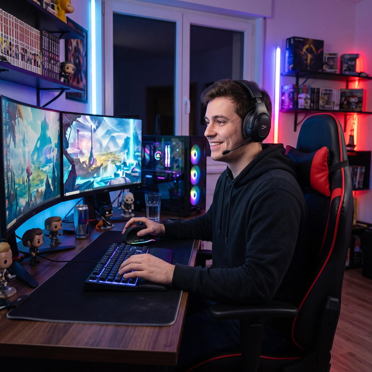 souris gaming ergonomique multipuissance  avec gamer en action